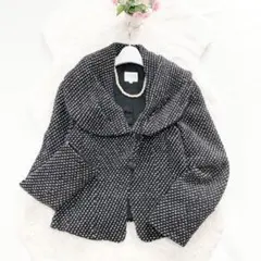 ARMANI*アルマーニ　ツイード柄ショートコート　襟　イタリア製　白黒