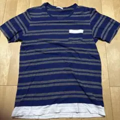 GU ストライプTシャツ ネイビー グレー Mサイズ