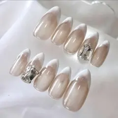 現品　ネイルチップ　フレンチガーリー　ワンホン　韓国　チーク　ビジュ　マグネット