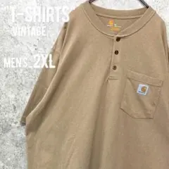 レア○メキシコ製《カーハート》ヘンリーネックポケットTシャツ/ベージュ/2XL