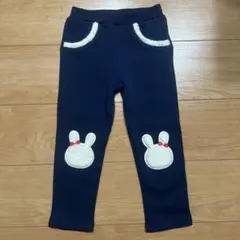 新品　ミキハウス　ホットビスケッツ　ズボン　ネイビー　うさぎ　裏フリース