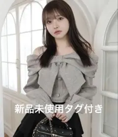 リボンオフショルロングスリーブトップス LIP SERVICE グレー