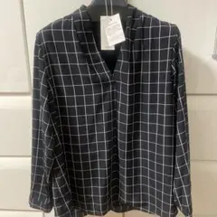 INGNI ネイビー チェック柄 長袖ブラウス Mのサムネイル
