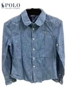 ポロラルフ ローレン デニムシャツ ポニーロゴ刺繍 丸襟 現行タグ ブルー
