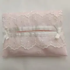 79.ポケットティッシュカバー、ピンク、レース、ハンドメイド、レア、プレゼント