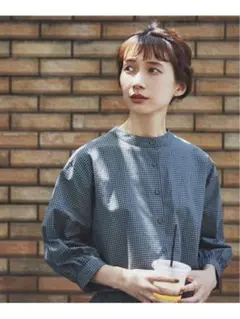 Kazumiコラボ Studioclip チェック柄 五分袖シャツ