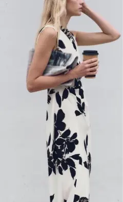 新品未使用タグ付き　ZARA プリント ミディワンピース XS