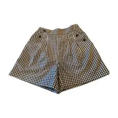 ギンガムチェック キュロットパンツ ブラック×ホワイト ボタンデザイン