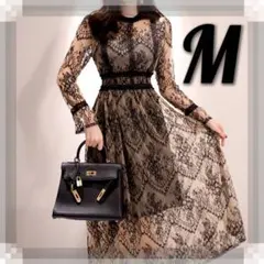 総レース パーティドレス お呼ばれ 結婚式 フォーマル M ロングワンピース