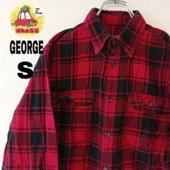 USA古着 GEORGE ネルシャツ　S レッド　ブラック　チェック