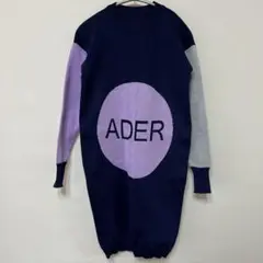 ニットワンピース　ネイビー×グレー×パープル　タイト　セーター