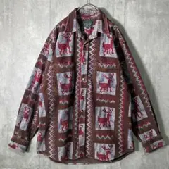 コーデュロイ 総柄 シャツ 長袖 コットン ヴィンテージ 茶色 M