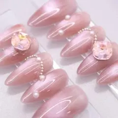 【388】ネイルチップSサイズ ピンク オーロラ パール ビジュー マグネット