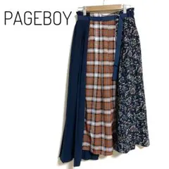 PAGEBOY ページボーイ柄切り替え アシンメトリー フレア スカート フリー