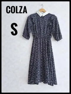 COLZA コルザ 花柄ワンピース Sサイズ 白襟 ネイビー　五分袖