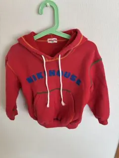 ミキハウス 赤 レトロ　フード付きパーカー 100cm