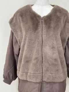 美品 クラシカルエルフ M 異素材 ファー キルティング ブルゾン モカ 中綿