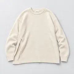 ショコラフィネローブ【F】クルーネックニット アイボリー サイドスリット 長袖