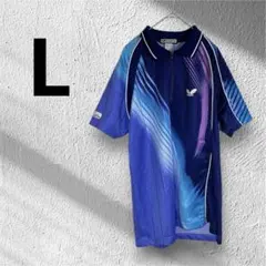 butterfly卓球ウェア 半袖 青紫 ストライプ　Lサイズ　日本製　スポーツ