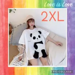 【でかでかパンダTシャツ】2XL 中古品 可愛い SNS映 レディース 韓国 白