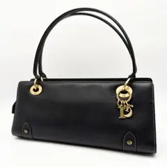 【美品】クリスチャンディオール レザーハンドバッグ 横長 鍵付き ブラック