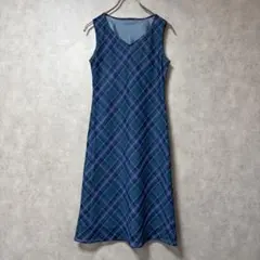 Ave Anjerina ブルー ノースリーブ チェック柄 ワンピース 美品