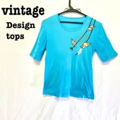 美品【 vintage 】 花柄Tシャツ レトロ Tシャツ　貝殻　刺繍Tシャツ