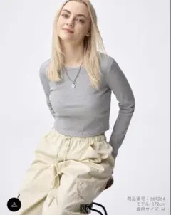 新品リブクルーネックTシャツ M グレー