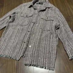 春に！ZARA 薄手ツイードジャケット フリンジ付き　s ミックスカラー