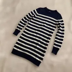 美品 GAP コットン 100% ストライプ ロングセーター XXS ネイビー