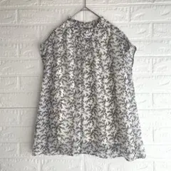 VIS 花柄ブラウス フレンチスリーブ 白ネイビー フリー 春夏