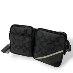 【良品】COACH コーチ ボディバッグ PVC ヘリテージストライプ メンズ