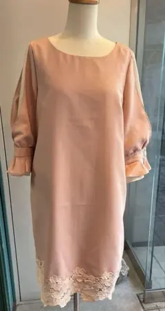 新品 【袖切替デザイン】ドレスワンピース L サイズ 袖ビジュー装飾あり