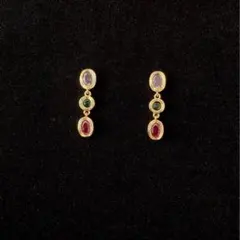 新品 カラーストーン ドロップピアス ゴールド 個性的 ヴィンテージ風