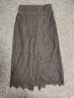 レース ロングスカート グレー