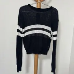 990円均一　H&M ブラック/ホワイト ストライプ 長袖ニット M