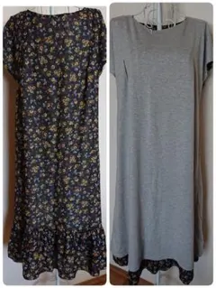 ワンピース ロング 花柄 春服 リバーシブル ゆったり フレア