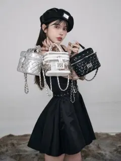 Darich キルティングビジュースクエアミニバッグ シルバー