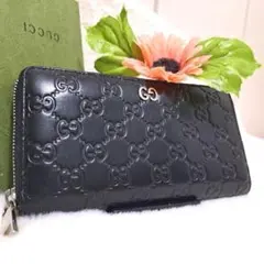 ✨極美品✨グッチ　長財布　ラウンドファスナー シマレザー　ドリアン　ブラック