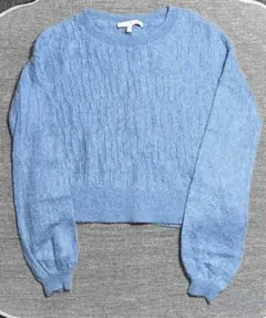 水色 ケーブル編み 長袖セーター