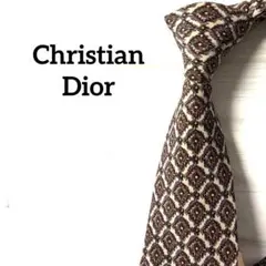 クリスチャンディオール　ネクタイ　花柄　ドット　ボルドー系　ウール混