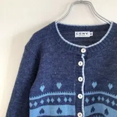 〇SALE〇used ハートデザインカーディガン ブルー 水色 USA製 古着