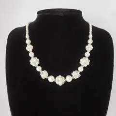 パール ネックレス クリスタル ビジュ 上品 結婚式 フォーマル 花嫁 お呼ばれ