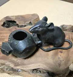 木村長十郎友敬 備前焼 ねずみと打ち出の小槌 置物 細工物 鼠 子年 縁起物 木村長十郎友敬 備前焼 ねずみと打ち出の小槌 置物 細工物 鼠