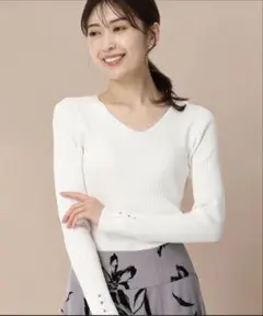 Misch Masch ベーシック成型編みVネックニット ホワイト