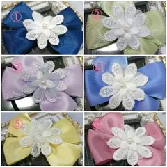 リボンとお花のヘアゴム