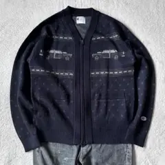 Champion ニットカーディガン 復刻 ランタグ メンズ L ネイビー ロゴ