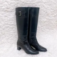 DIANA ダイアナ レザー ロングブーツ 23 サイドジップ　ベルト