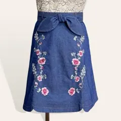 ❤️美品 リランドチュール ダンガリー フラワー刺繍 フレアスカート 0 XS