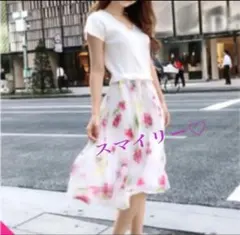 ミシェルマカロン 花柄ドッキングニットワンピース